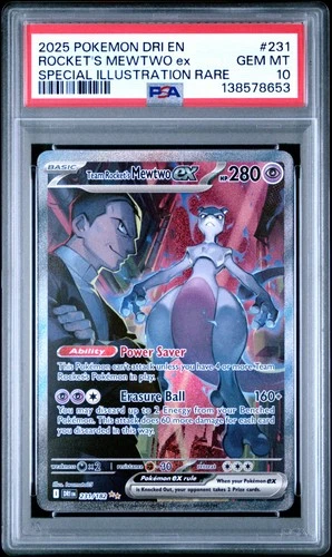 2025 POKEMON DRI EN-DESTINED RIVALS #231 TEAM ROCKET'S MEWTWO EX PSA 10