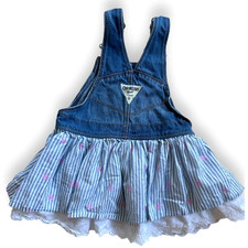OshKosh B'gosh Overall Dress Striped Flower Eyelet Lace Ruffle Dress 2T