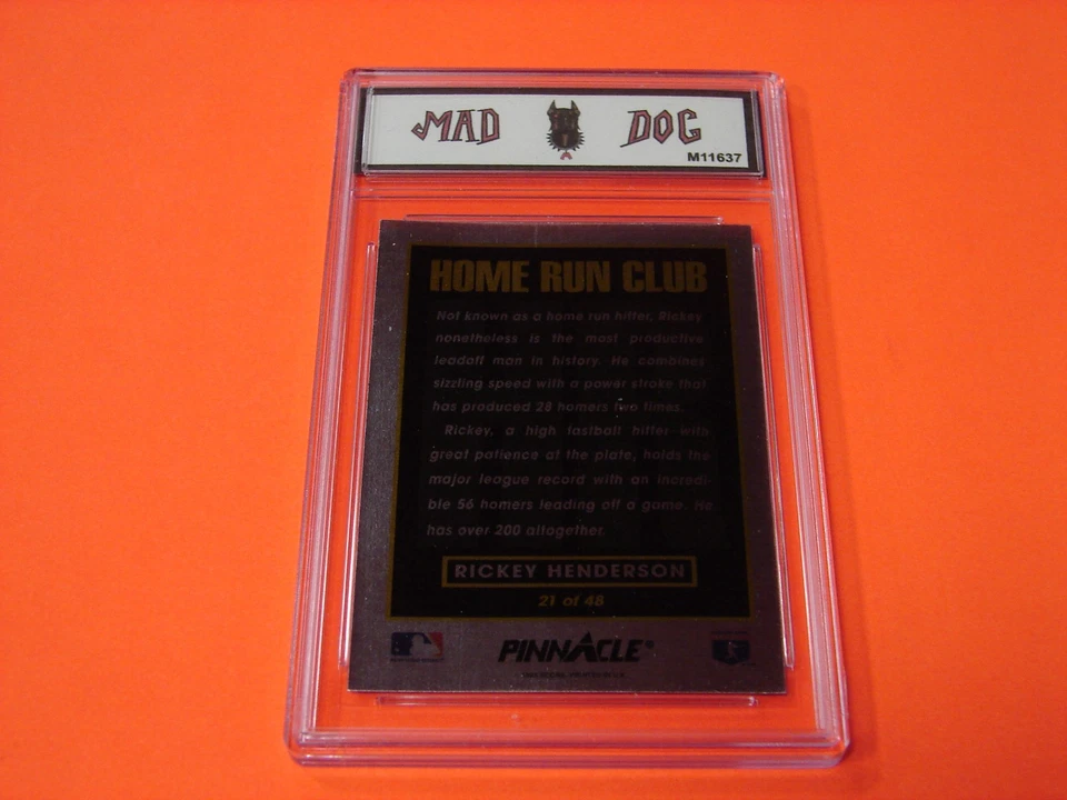 RICKEY HENDERSON***1993 PINNACLE HOMER CLUB--A's--GEM Mint 10***Mad Dog GRADED - Image 2 of 2