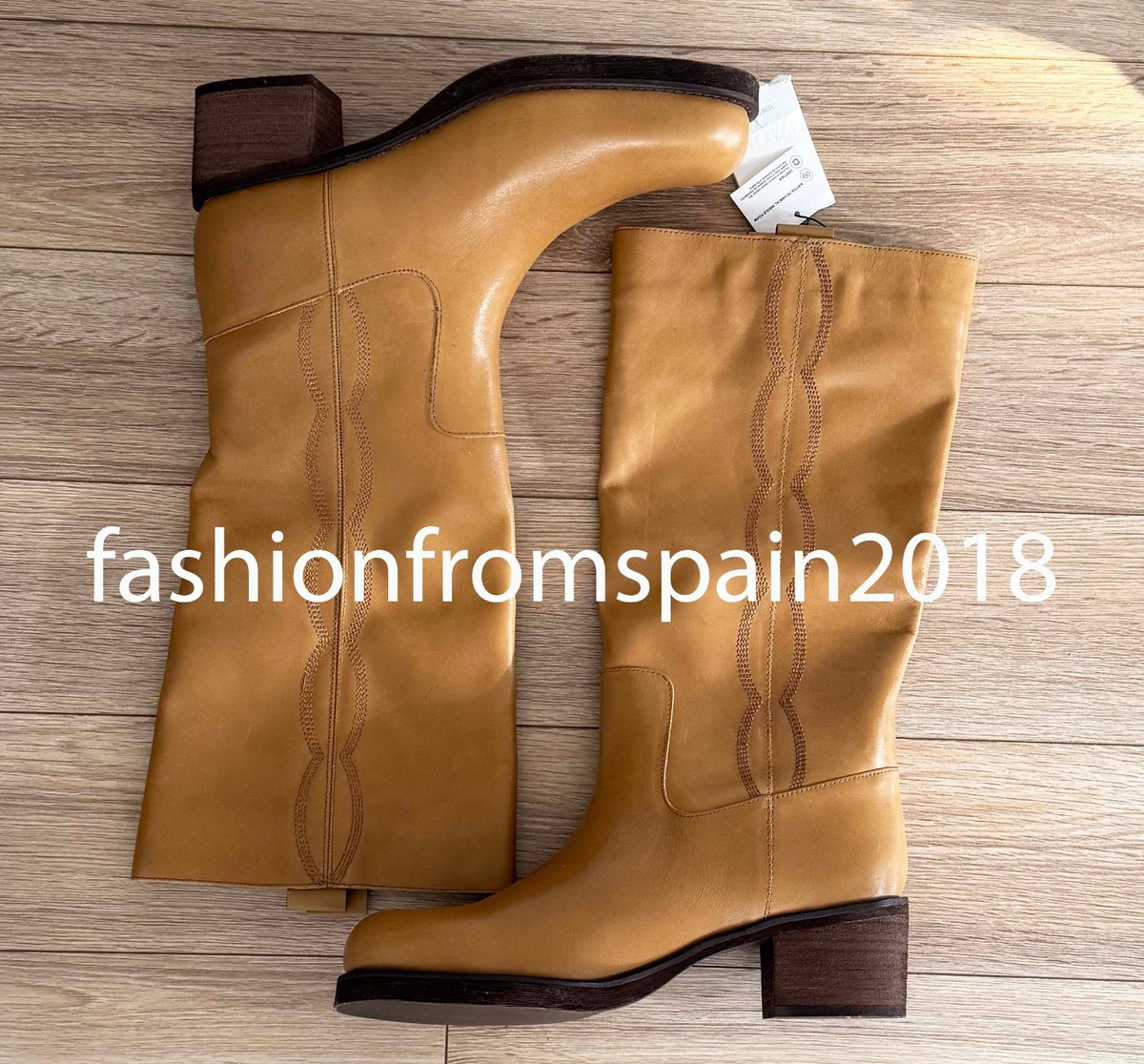 ZARA NEW WOMAN BLOCK HEEL LEATHER TOPSTITCHED BOOTS DARK TAN 35-42