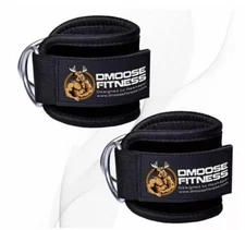 Leg Extension Ankle Straps DMoose Fitness Black Pair Glute Kickback D-Ring