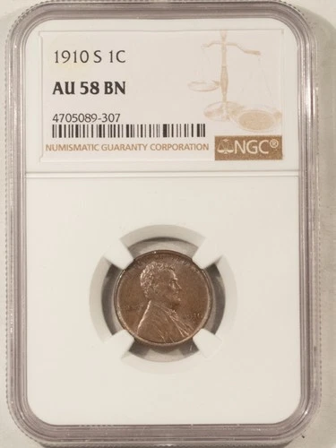 1910-S LINCOLN CENT - NGC AU-58 BN, PREMIUM QUALITY+ LOOKS UNC!