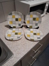 MIDWINTER POTTERIES "CHEQUERS " TEA PLATES X4 EXCELLENT CONDITION TERENCE CONRAN