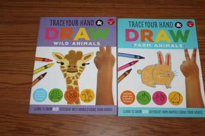 2 Trace Your Hand Child Drawing Books Lot Animals Wild Farm Art