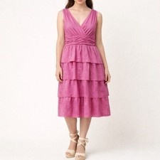 NWT Talbots Sleeveless Dress Women's Size 16 Tiered Ruffled Cotton Orchid Purple