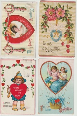 VINTAGE POSTCARD: VALENTINE'S DAY, EMBOSSED, GERMANY, EARLY 1900'S, LOT OF 4