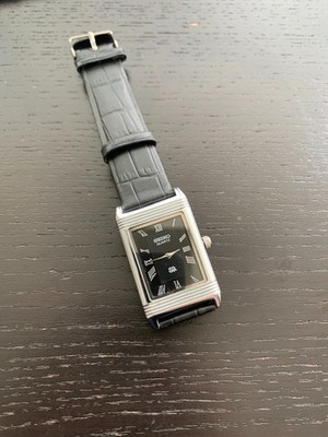 Vintage Seiko Reverso Frame Tank Wrist Watch Refurbished Black Dial Silver Bezel