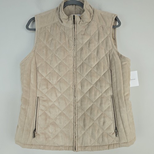 Croft & Barrow Classic Quilted Stone Suede Vest Women's Medium Beige.D57 - Picture 1 of 13