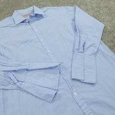 Thomas Pink Dress Shirt Mens 17 35 French Cuff Button Up Regular Fit Blue