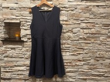 Tory Burch Sleeveless Eyelet Fit and Flare Split V Neck Dress, Color Navy Blue