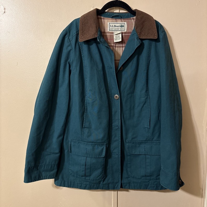 LL Bean Adirondack Barn Coat Womens Chore Jacket Green Flannel Plaid Lined Med.