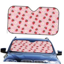 Car Front Window Sunshade Foldable Auto Medium 55 x 30 in Strawberry Flowers