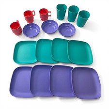 Vintage Tupperware Toys Play Dishes Set Plates Cups Bowls 17 Pc Colorful Pretend