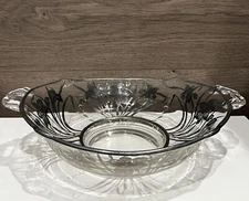 Vintage Oval Shaped Sterling Silver Overlay Floral Design Serving Bowl 11.5 Long