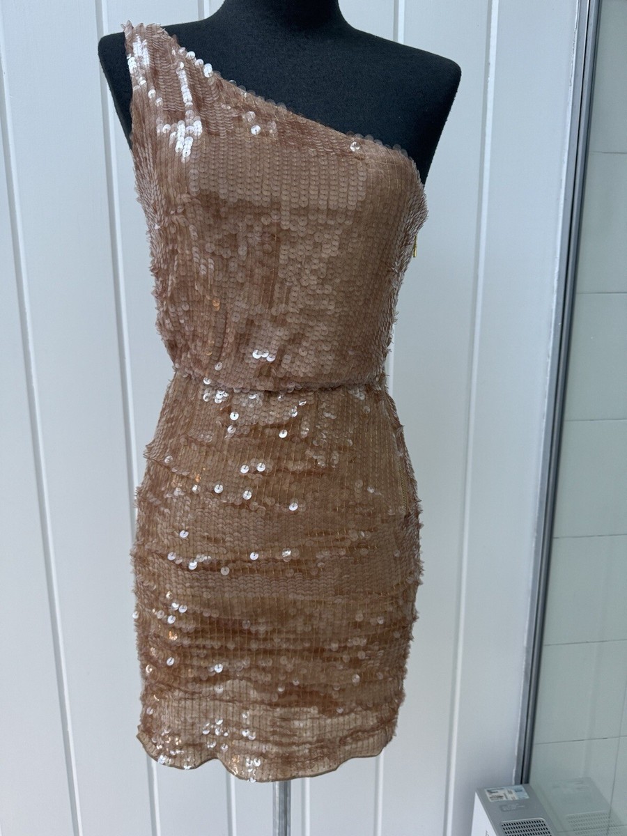 Alice + Olivia one shoulder gold sequin mini dress womans Size 0