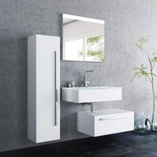 Badmöbelset Waschtischunterschrank mit Hochschrank und Spiegel Leone