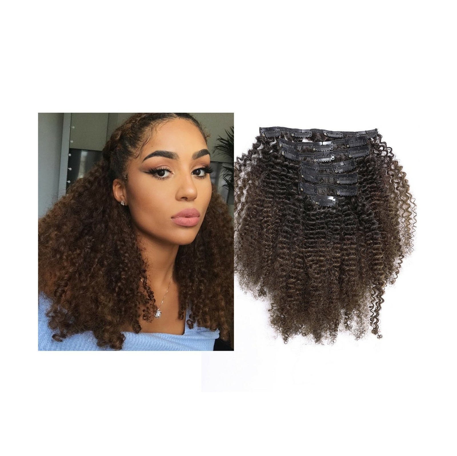 Ombre Afro Kinky Curly Hair Extensions Human Hair Clip In