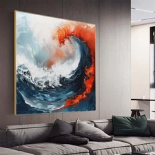 Abstract oil Painting Canvas Art Hand Painted Thick Texture Living Room blue sea