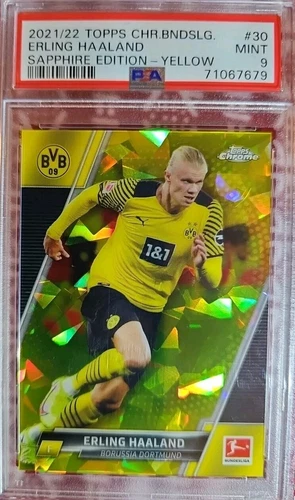 2021-22 Topps Chrome Sapphire Bundesliga Erling Haaland Yellow /99 PSA 9