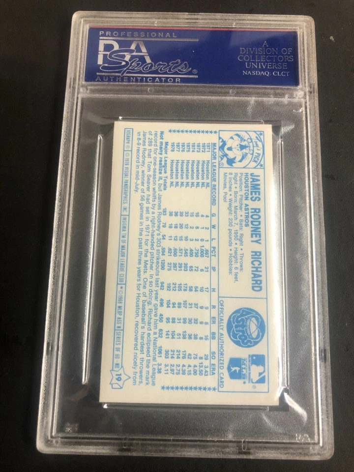 J.R. Richard 1979 Kellogg's Baseball Card #19 Graded PSA 10 GEM MT Astros POP 17 - Image 2 of 2