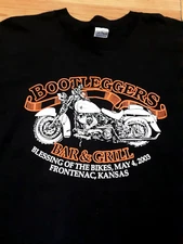 Motorcycle Vtg. T-Shirt BootLeggers Bar & Grill XL Black/Short Sleeve/Crew Neck 