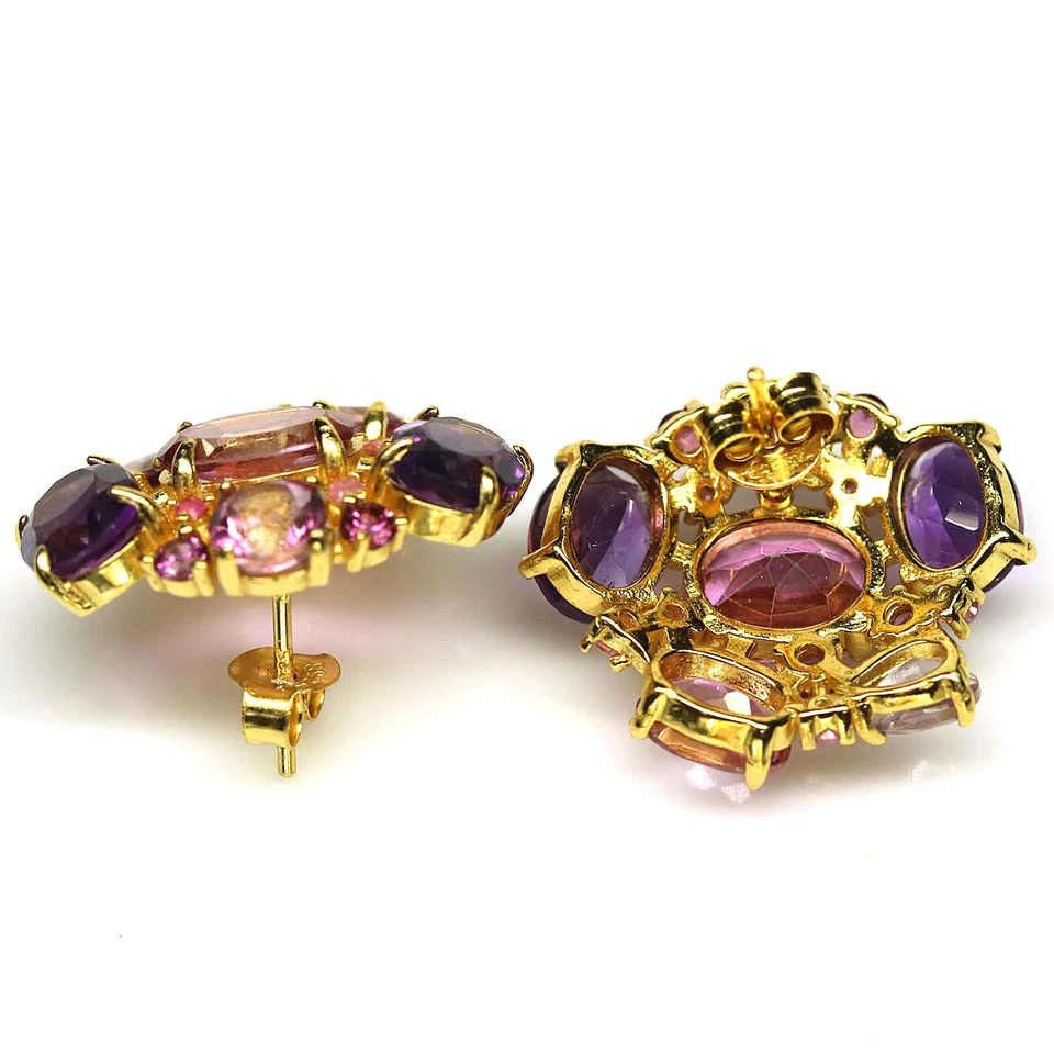 Pendientes Navidad Plata 925 Rosa Topacio Místico, Amatista, Zafiro Rodoita Foto 3 de 4