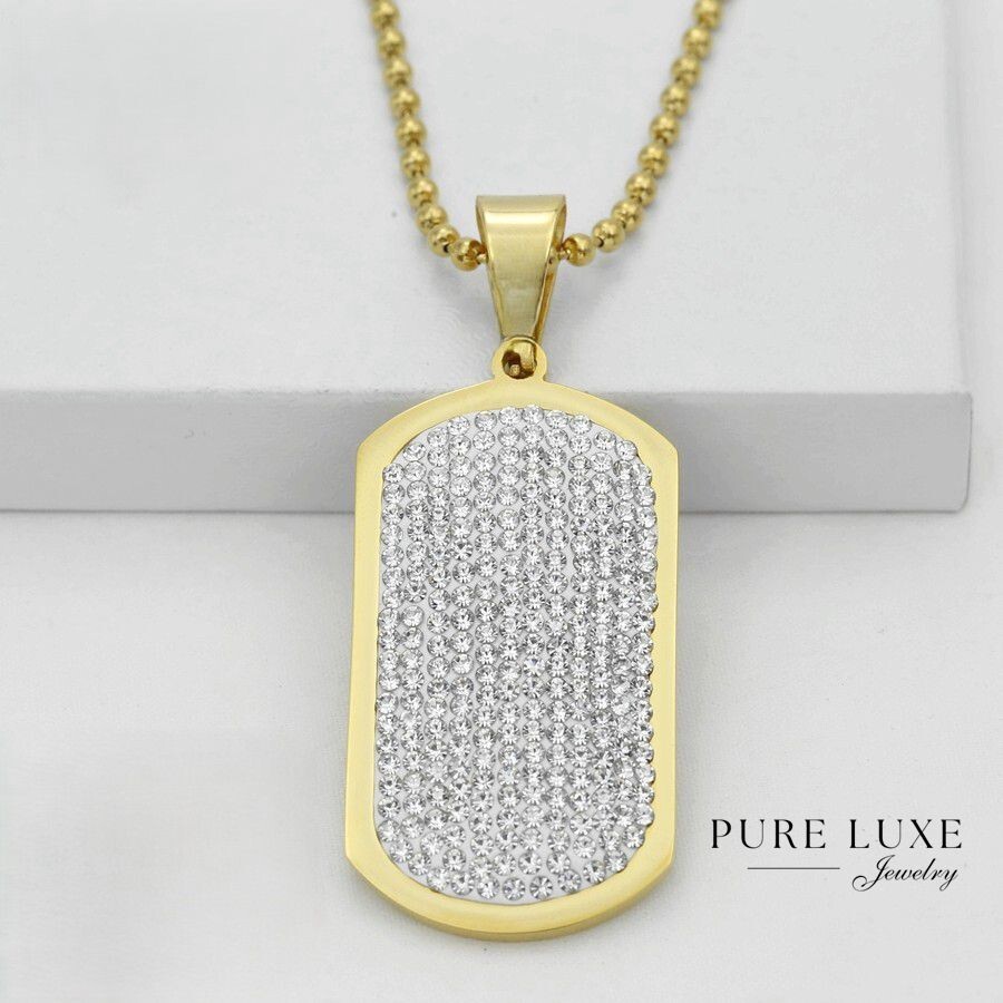 Men's Stainless Steel,Gold Plated 53mm DOG TAGS,Stone Pendant 30