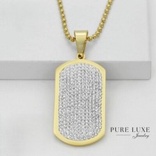 Men's Stainless Steel,Gold Plated 53mm DOG TAGS,Stone Pendant 30