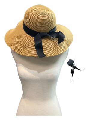 FURTALK Womens L Beach Sun Straw Hat Tan Black Band UPF50