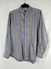 Robert Graham Button Up Shirt Flip Cuff Mens Size L Striped Long Sleeve Dry Clea