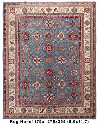 9x12' Blue Handmade All Over Pattern Kazak Rug #S1179 | eBay