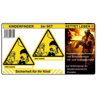 Kinderfinder 2er Set Aufkleber Brandschutz Kinder Leitsystem für Feuerwehr R052