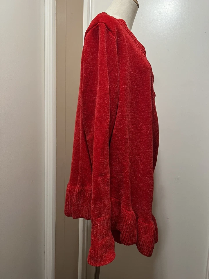 ELLOS WRAP ROJO BRILLANTE SUAVE SUÉTER MANGA LARGA TALLA 22/24 1X Foto 4 de 4