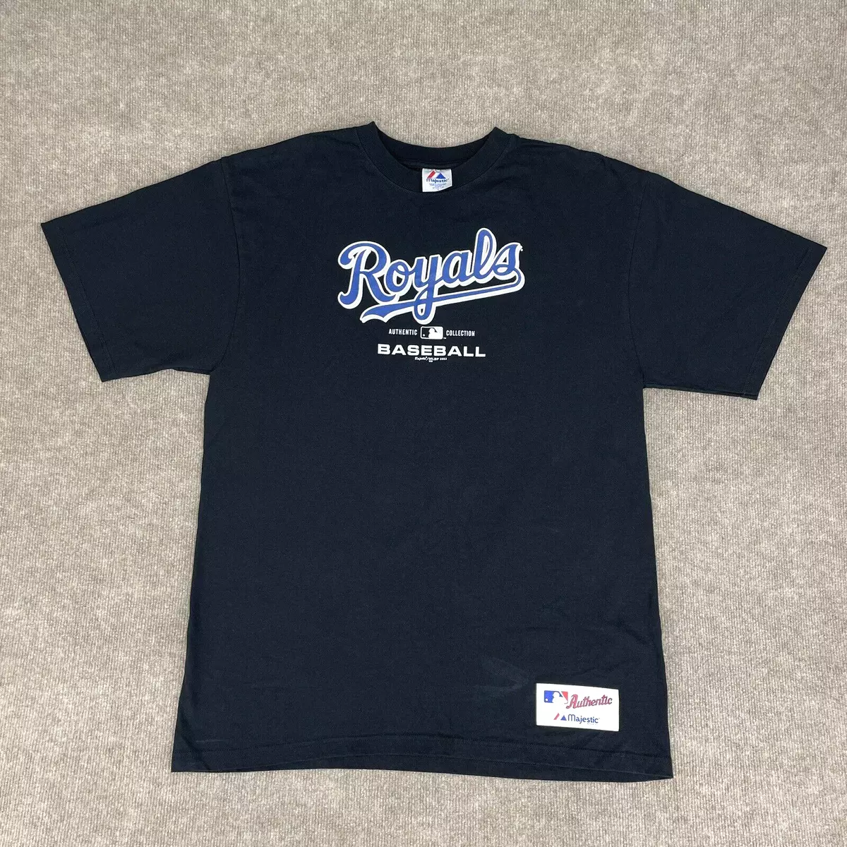 Y2K Kansas City KC Royals Majestic Mens L Logo Baseball Tee Shirt