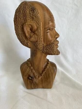 Vtg  Africa Tribal Hand Carved Wooden bust Tribal Man Sculpture