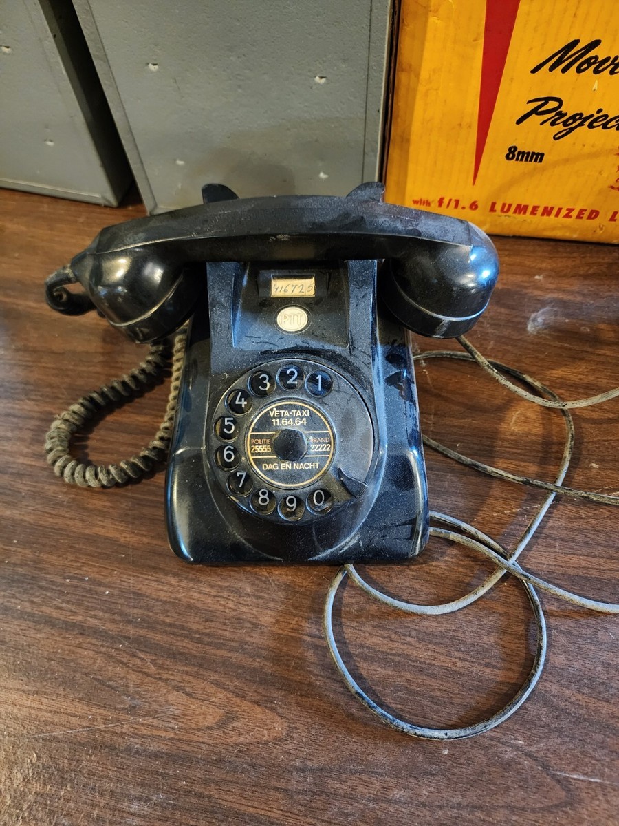 Vintage Heemaf Black PTT Rotary Phone Made in Holland