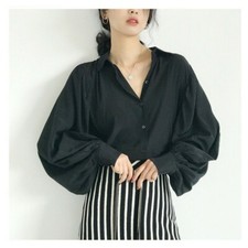 Women Blouse Cotton Blend Shirt Solid Long Sleeve Office Work Wear Retro