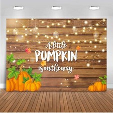 Pumpkin Baby Shower Backdrop A Little Pumpkin is On The Way Rustic Wood Backg...