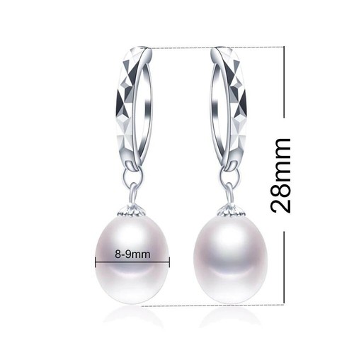 Damen Klapp Creolen Ohrringe 925er Sterlingsilber Süßwasser Perle Ohrschmuck - Picture 3 of 4