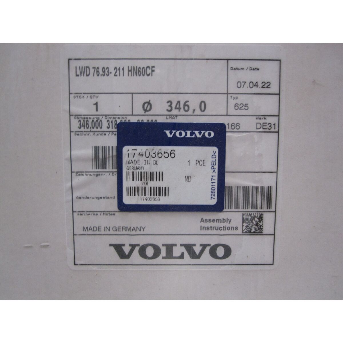 Genuine VOLVO VOE 17403656 Germany Mechanical Face Seal LWD Genuine VOLVO VOE 17403656 Germany Mechanical Face Seal LWD
