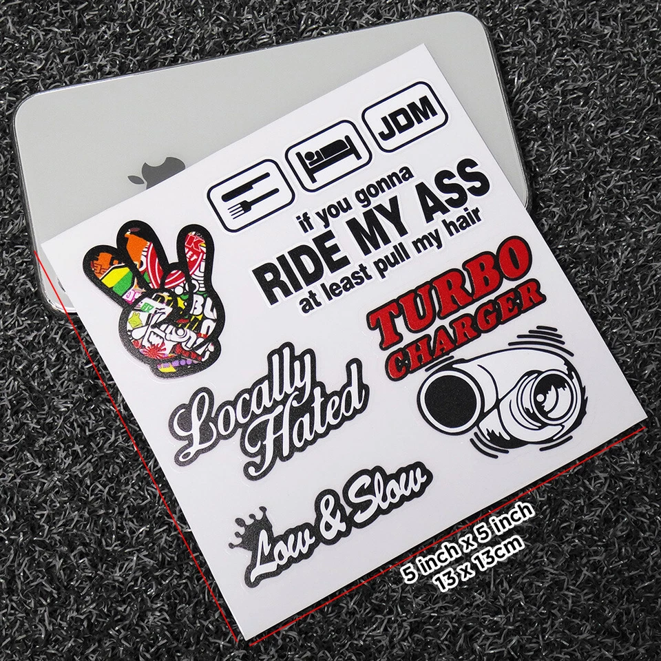 Personality Car Sticker JDM Hippie Boom Peace Funny Cute Turbo 3D Decal Stripe Foto 2 de 3