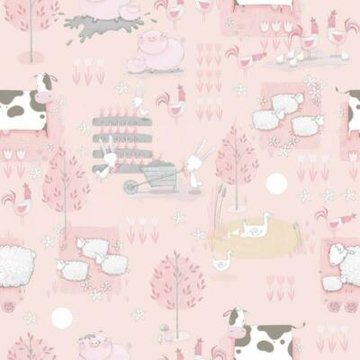 G78376 - Tiny Tots 2 Farmland Pink Grey Beige Galerie Wallpaper