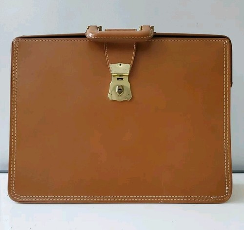 Vtg Maximillian Cowhide Leather Brief Suit Case Brown. 