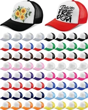 Didaey 64 Pcs Unisex Sublimation Blank Mesh Trucker Hat 16 Colors Bulk DIY Ad...