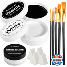 Black White Face Paint Kit 50g Oil Grease Makeup Set 5 Brushes 4 Sponges Hallowe