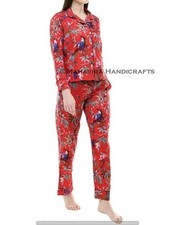 Indian Cotton Brid Print Red hippie Sleepwear gypsy Women Pajama set