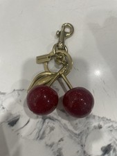Coach Cherry Resin Glitter Bag Charm Gold Keychain In Gold, Red, Green