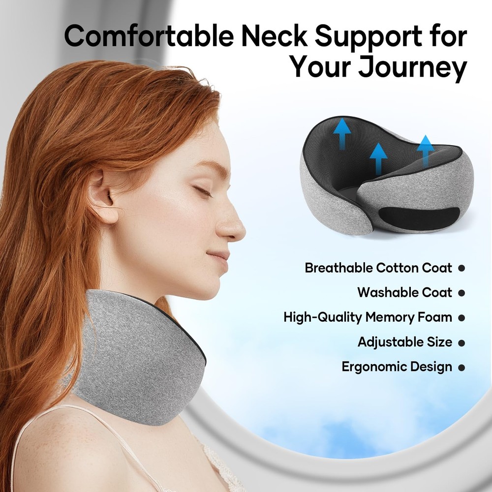 Memory Foam Travel Neck Pillow for Airplanes Cars and Trains Memory Foam Travel Neck Pillow for Airplanes Cars and Trains