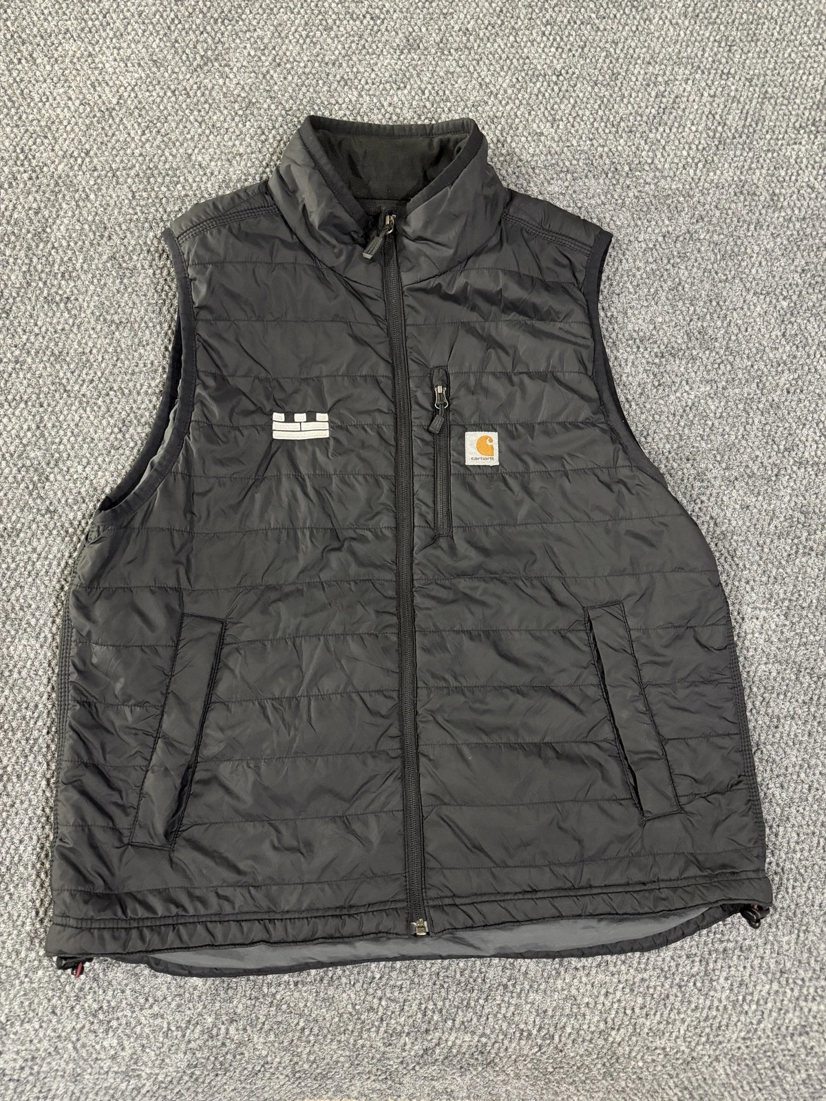 Carhartt Vest Mens Large Black Nylon Quilted Insulated Full Zip Workwear 102286