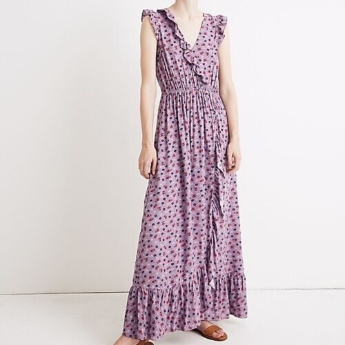 Madewell, Madewell Ruffle-Edged Wrap Maxi Dress in Prairie Posies Size 4, Fall, Wedding